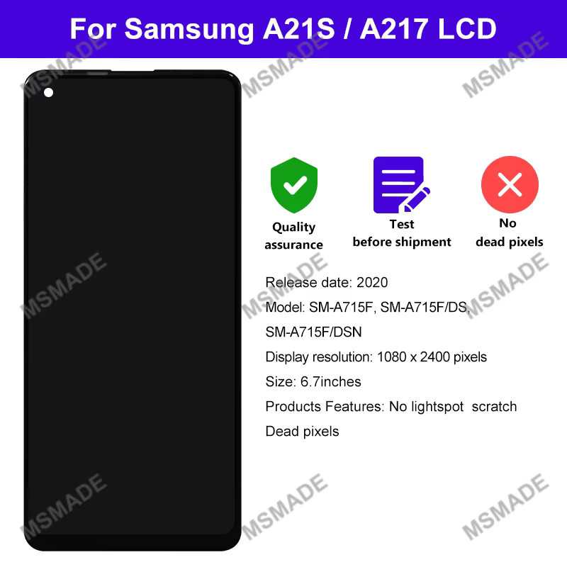 MSMADE Ersatz Display LCD Touch Screen Digitizer für Samsung Galaxy A21S (A217F, A217H, A217F/DS) in Schwarz, 6.5 Zoll - Bild 2