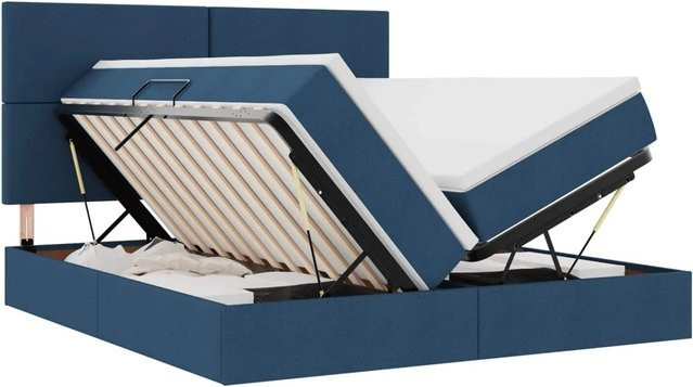 vidaXL Bett mit Kopfteil und LED-Lichtleisten in Blau, Stoff und Metall, B: 180 cm, T: 200 cm, H: 203 cm - Bild 1