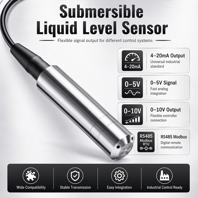 Vadias Flüssigkeitsstandsensor Transmitter IP68 in Silber mit 4-20mA und 0-10V Ausgang oder RS485 für Messbereiche bis 20m - Bild 1