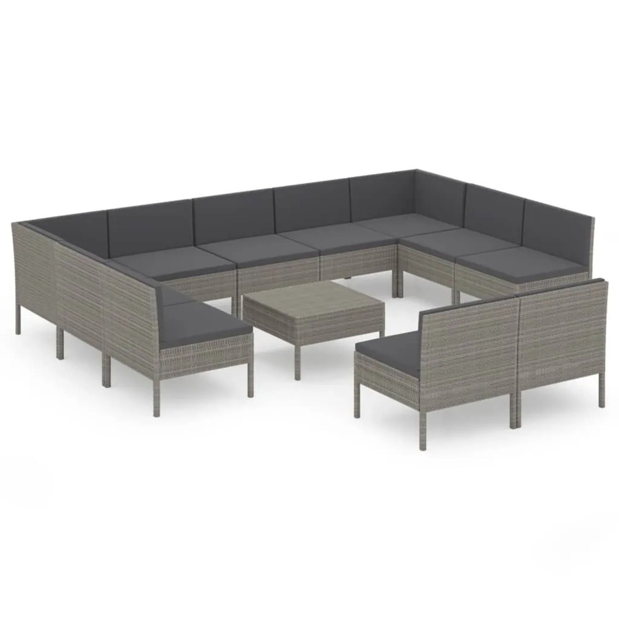 vidaXL 12-tlg Garten-Lounge-Set Modell 10 aus Poly Rattan in Grau und Anthrazit mit Auflagen und Couchtisch - Bild 2