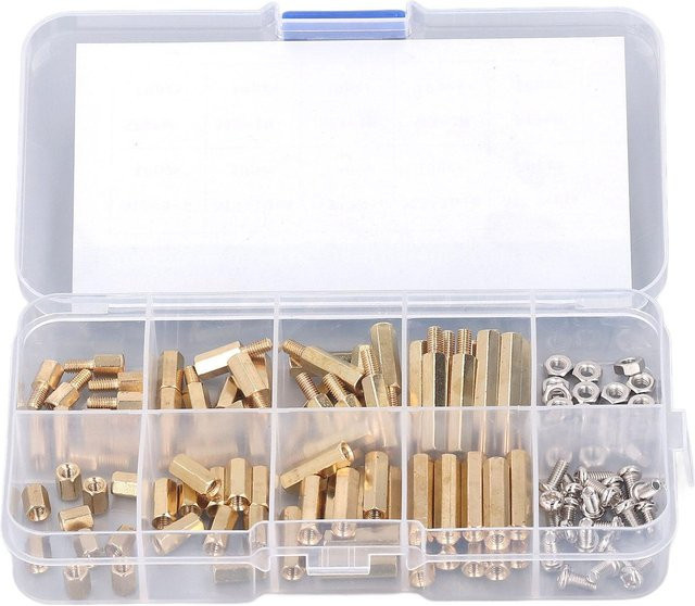 120 Stück M3 Abstandshalter-Set aus Messing mit Sechskantschrauben und Muttern für Elektronik und Automobile, Farbe: Gold/Messing - Bild 1