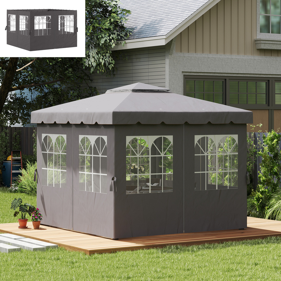 Outsunny 4er Set Seitenwände für 3 x 3 m Pavillon mit 8 Fenstern und Klettverschluss, Dunkelgrau, B: 302 cm, H: 205 cm - Bild 2