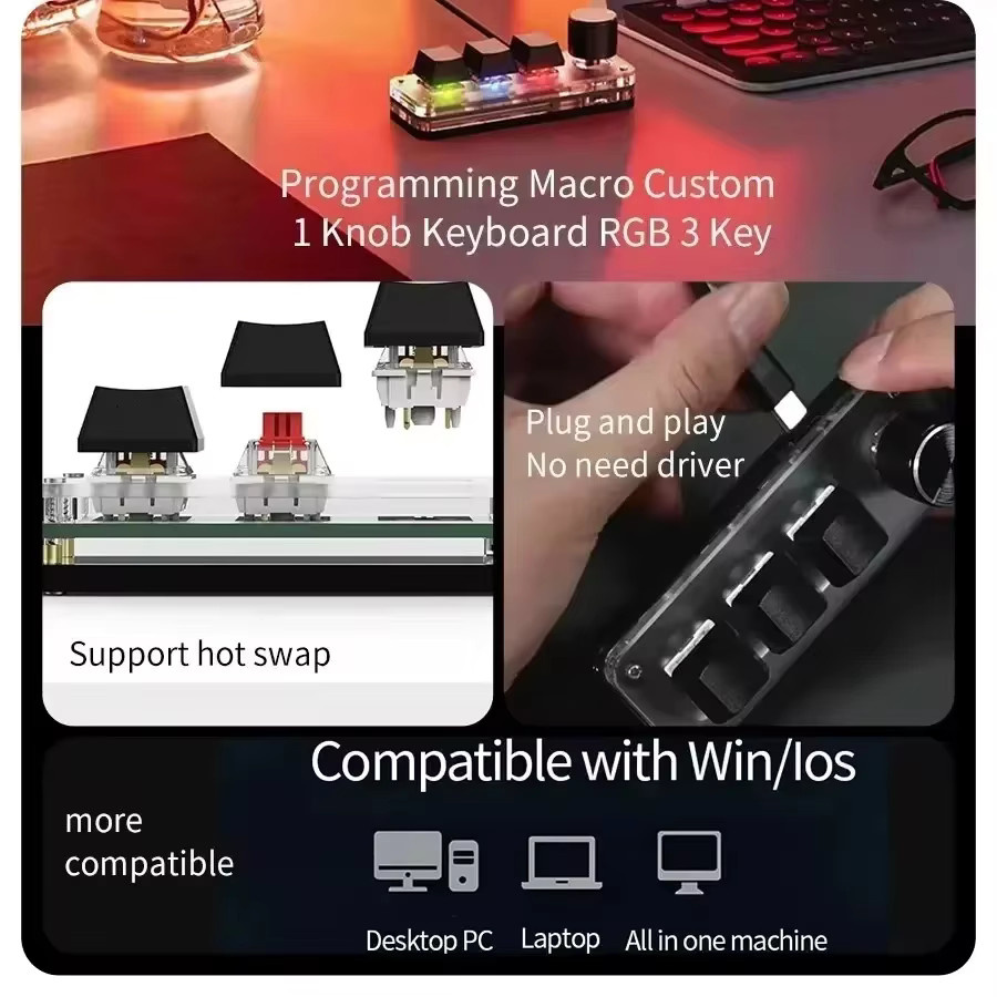 GGBEE Mechanische USB-Mini-Tastatur mit RGB-Programmierung und Makro-Funktion für Gaming und Photoshop, Schwarz - Bild 3