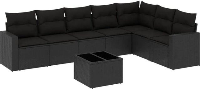 vidaXL 8-tlg Garten-Sofagarnitur mit Kissen aus Poly-Rattan und pulverbeschichtetem Stahl in Schwarz - Bild 1