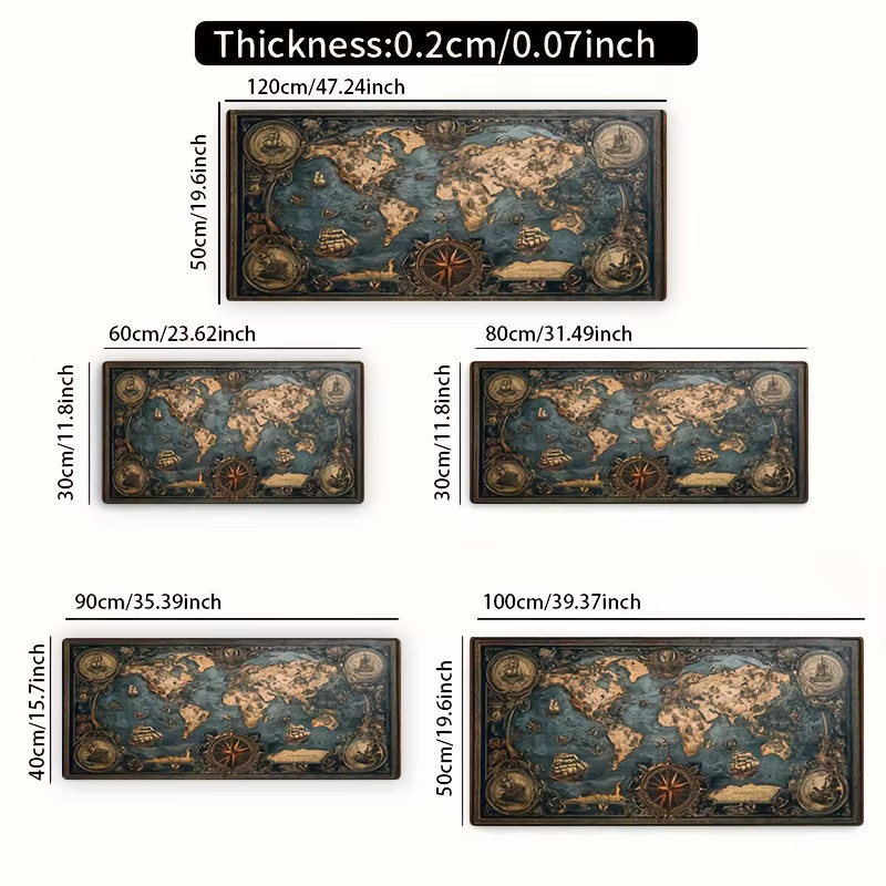 VIKAMA Gaming-Mauspad Vintage-Weltkarte mit Segelbooten und nautischen Elementen, rutschfest und waschbar, Multicolor - Bild 3