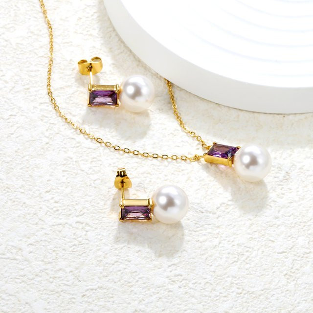 Schmuckset LUXUKISSKIDS, Halskette und Ohrringe, Edelstahl, Diamant, Perle, Damen - Bild 1