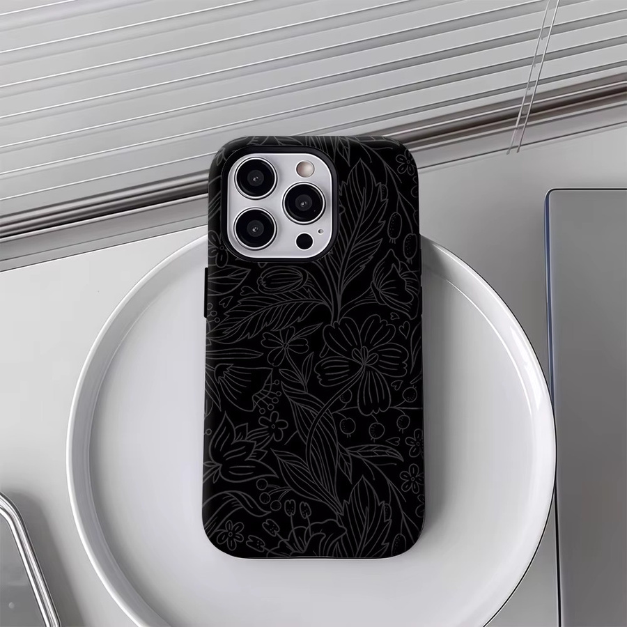 Potdemiel Handyhülle mit Blumenmuster in Schwarz für iPhone 17 16 15 14 13 Pro Max Plus, magnetische robuste Schutzhülle - Bild 4