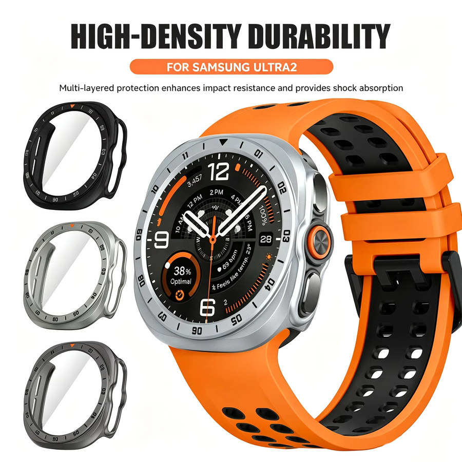 CAOWTAN Schutzhülle aus gehärtetem Glas für Samsung Galaxy Watch Ultra 2 47mm, Silber - Bild 3