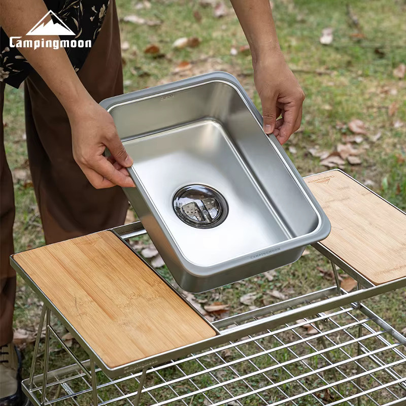 CAMPINGMOON CK-26 IGT Multifunktionales Outdoor-Camping-Waschbecken aus 304 Edelstahl in Silber, B/T/H: 35,5 x 25,0 x 11,2 cm - Bild 2