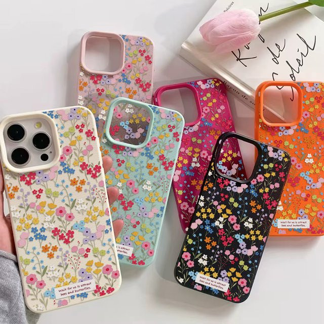 AKABEILA Leder-Silikon-Handyhülle mit Blumenmuster für iPhone 11 bis iPhone 17 Pro Max in Grün und Multicolour, stoßfeste Schutzhülle - Bild 1