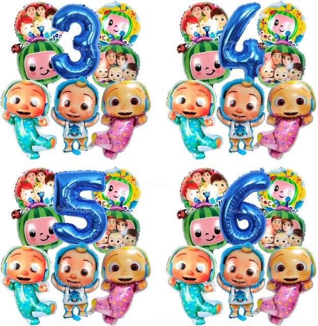 8-teiliges Cocomelon Ballon-Set für Kindergeburtstage in Blau, Rosa und Multicolour mit Zahlenballons, Durchmesser: 81,28 cm - Bild 1
