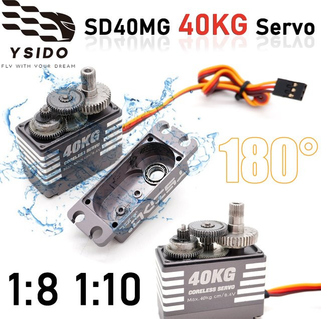 YSIDO SD40MG Servo, 40 kg, wasserdicht, 180 Grad, für Traxxas Scx10 RC Clawer Truck, Maßstab 1:8 - Bild 1