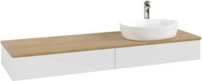 V&B Waschtischunterschrank Antao mit Beleuchtung, Eiche Honig und Weiß Lackiert, B/T: 160 x 50 cm - Bild 1
