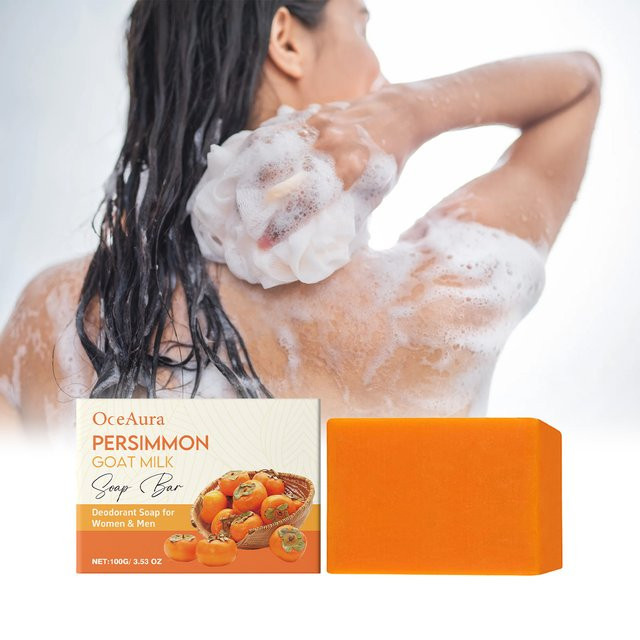 OceAura Persimmon Ziegenmilch Seife, 100g, für Gesicht und Körper - Bild 1