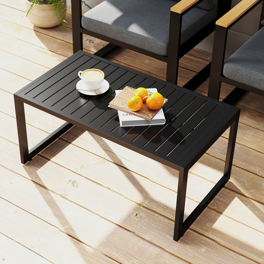 Outsunny Beistelltisch aus Aluminium mit Lamellendesign in Schwarz, B/T/H: 90 x 50 x 42 cm - Bild 2