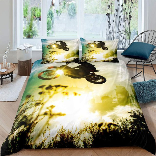 Motorrad Bettwäsche Set Your Warm Home Motocross Design aus Polyester, Einzelgröße, B/H: 180 x 210 cm, Multicolor - Bild 1