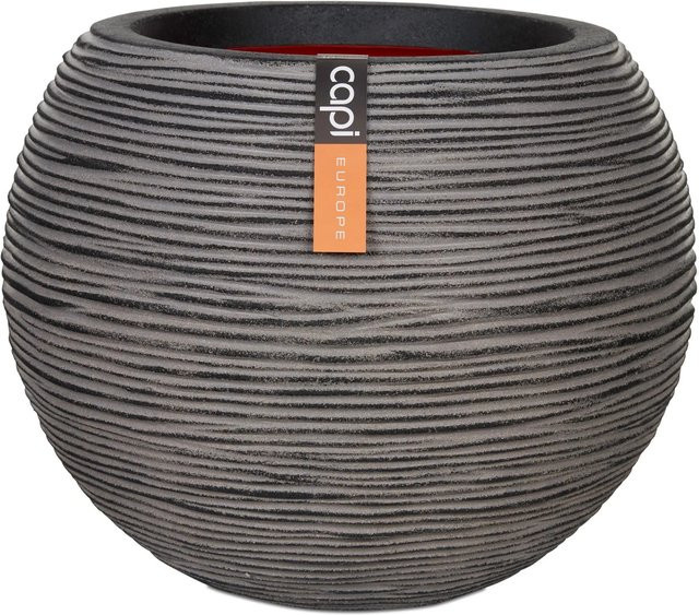 Capi Pflanztopf Nature Rib Kugel niedrig Riffel Anthrazit Durchmesser: 40 cm, Höhe: 32 cm - Bild 1