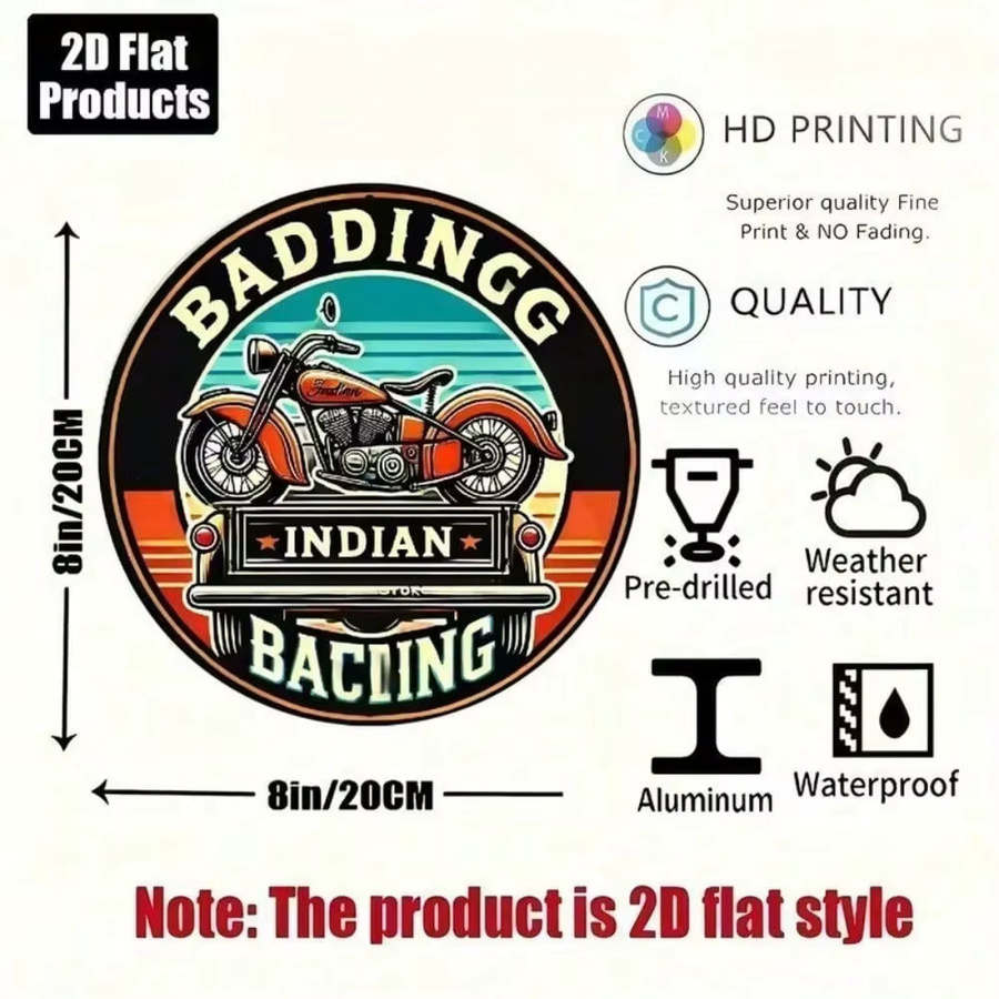 CIFBUY Retro Motorrad-Blechschild rund, Vintage Metall-Wanddekoration für Garage und Bar, Durchmesser: 30,48 cm, Mehrfarbig - Bild 2