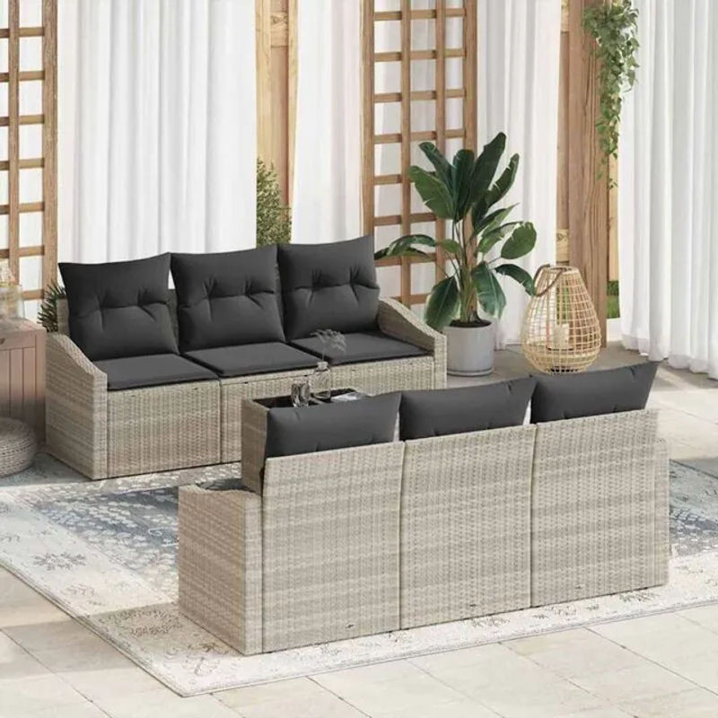 Vidaxl Loungemöbel Garten-Sofa-Set aus Polyrattan mit Kissen, 7-teilig, Grau, B/T/H: 55 x 55 x 37 cm - Bild 1