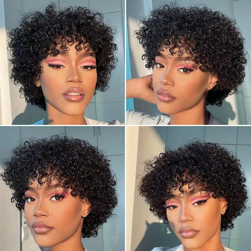 OYM HAIR Bob-Perücke, kurze lockige Remy-Echthaar-Perücke mit Pony, Damen - Bild 3