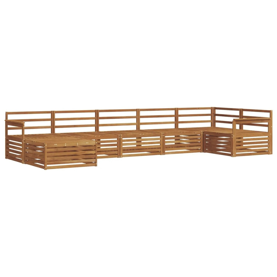 vidaXL Sofagarnitur aus Massivholz Akazie in Natur Braun, 7-teiliges L-Shape Ecksofa Set mit Hocker und Latten-Design - Bild 2