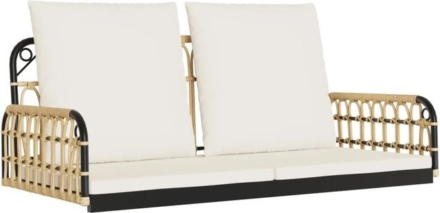 furnicato Hängebank aus Poly Rattan und Stahl mit Kissen, Farbe: Braun, B/T/H: 105 x 58 x 38 cm - Bild 1
