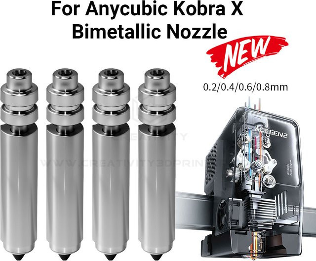 Anycubic Kobra X Hotend Bimetall-Düse Hochtemperatur für FDM 3D-Drucker in Silber - Bild 1