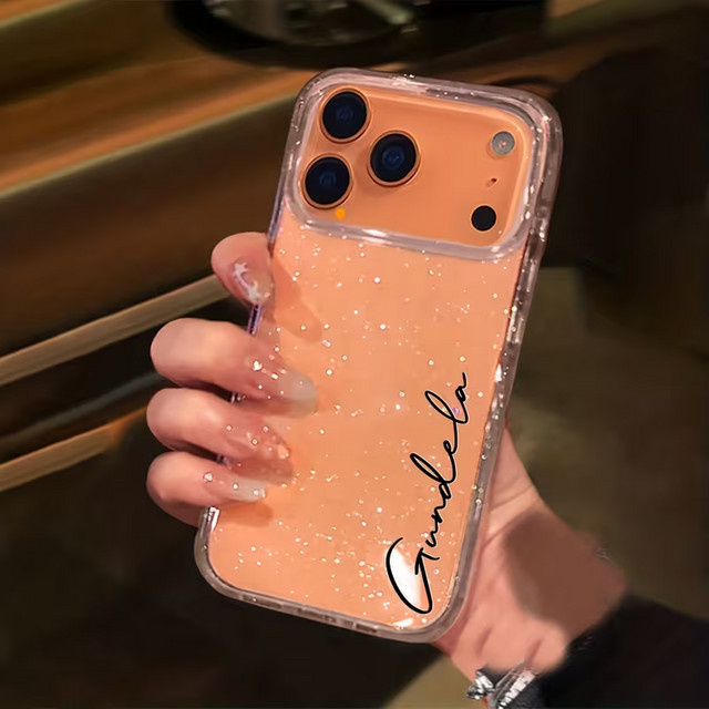 Personalisierte Apple iPhone Handyhülle mit transparentem Design und feiner Glitzerabdeckung für iPhone 13 14 15 16 17 Pro Max Air - Bild 1