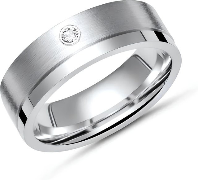 Doppelschichtige Eheringe 316L Edelstahl, Zirkonia, Silber, Damen - Bild 1