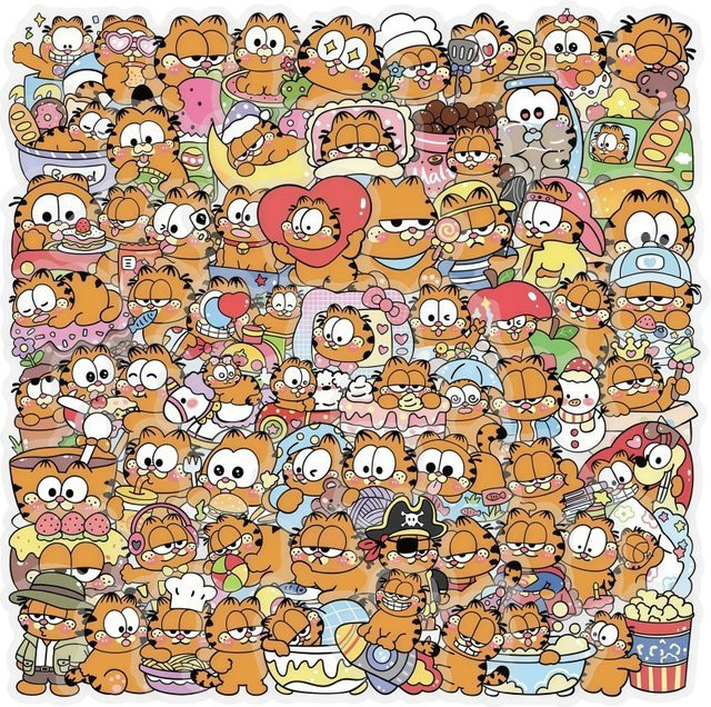 100 Stück Garfield Aufkleber, wasserfeste transparente PET-Cartoon-Sticker in Multicolour für DIY-Dekorationen, Notizbücher und Gepäck - Bild 1