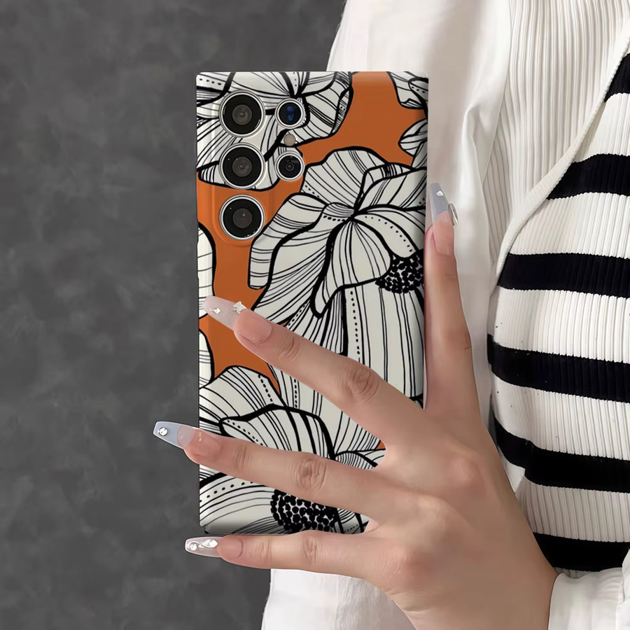 Aurbe Handyhülle für Samsung Galaxy S26 S25 S24 S23 Ultra Plus Hardcase mit orangefarbenen Blumen und doppellagigem Schutz - Bild 6