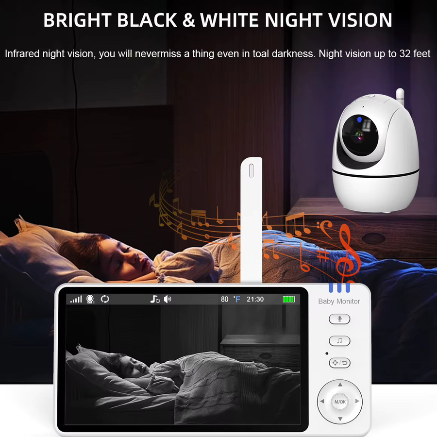 Cdycam Babyphone mit 5,0 Zoll Display, Video Nanny mit 720P HD Kamera, Nachtsicht, Temperaturanzeige und 2-Wege-Audio in Weiß - Bild 3