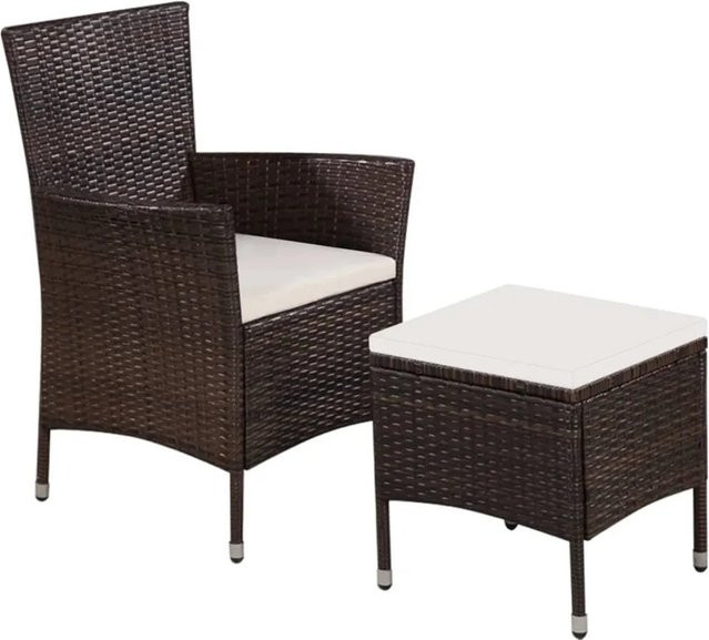 vidaXL Gartenstuhl und Hocker Set aus Poly Rattan mit Polstern in Braun - Bild 1