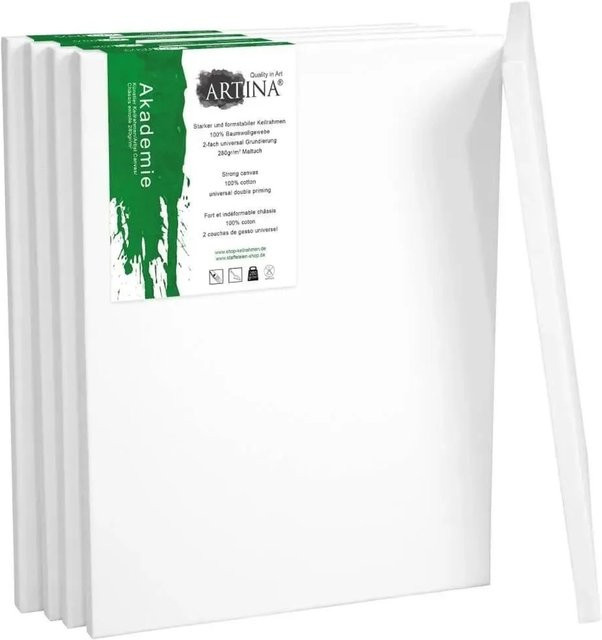 Artina Keilrahmen Leinwand Akademie Set, Farbe: Weiß, 5er Set, B/H: 30 x 30 cm - Bild 1