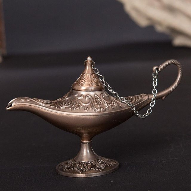 Aladdin Magische Dschinn Lampe als Retro Räuchergefäß und Öllampe aus Zinklegierung, Höhe: 12 cm, Farben: Bronze, Silber, Gold, Rot - Bild 1