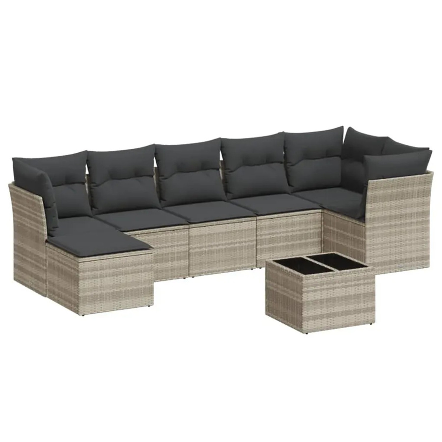 vidaXL 8-teilige Garten-Sofagarnitur in U-Form mit Kissen und Couchtisch, Hellgrau, Poly-Rattan und Metallrahmen - Bild 2
