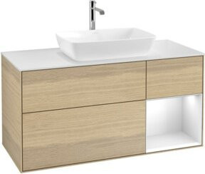 V&B Waschtischunterschrank Finion in Weiß mit Eichenregal, Breite: 120 cm, Tiefe: 50,1 cm, Höhe: 50,1 cm - Bild 1