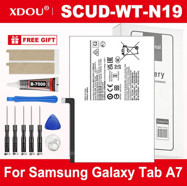 SCUD-WT-N19 Ersatzakku für Samsung Galaxy Tab A7 T505C T500 mit 7040 mAh in Schwarz inklusive Werkzeug-Set - Bild 1