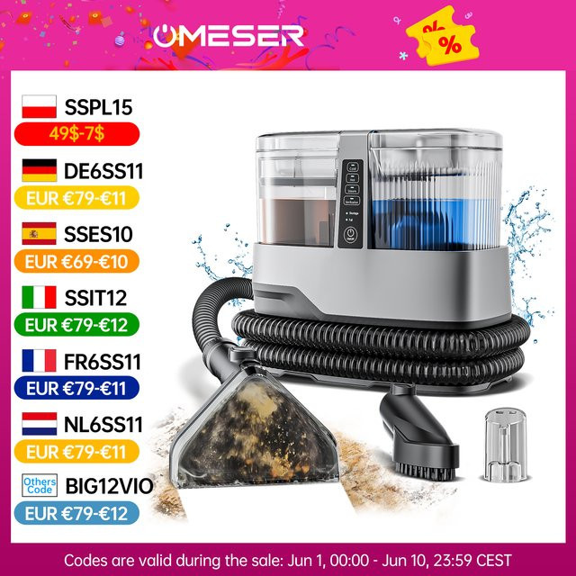 OMESER C688A Teppichreiniger-Maschine mit 600 W und 17 kPa Saugkraft für Tiefenreinigung von Teppichen, Sofas und Autositzen - Bild 1