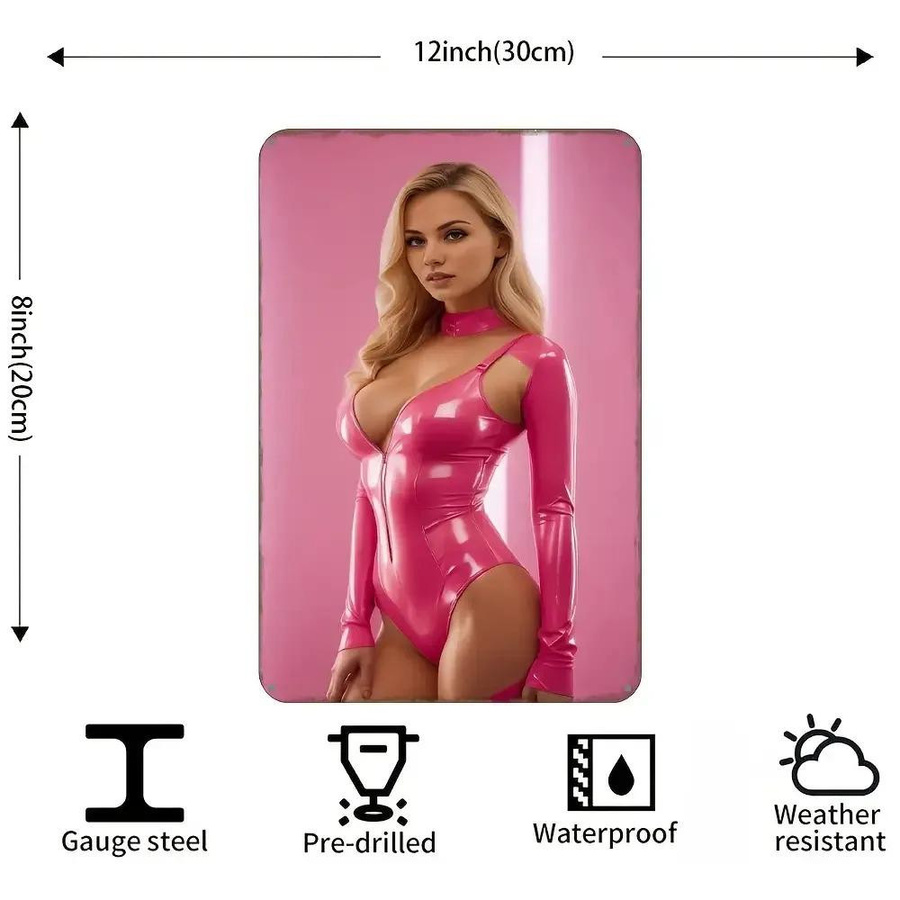 ZX ART Metall Wanddeko Barbie Schild Rund in Pink im böhmischen Stil für Kinderzimmer B: 20 cm, H: 30 cm - Bild 1