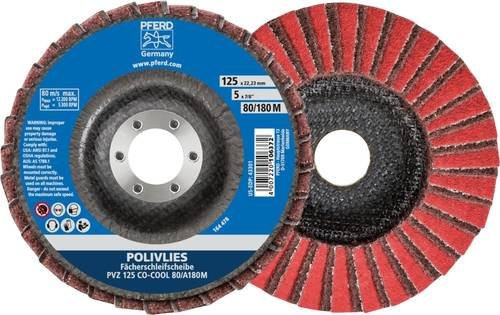 PFERD POLIVLIES Fächerschleifscheibe PVZ Keramik, Körnung 100, Durchmesser: 125 mm, Bohrung: 22,23 mm, Farbe: Gelb/Braun - Bild 1