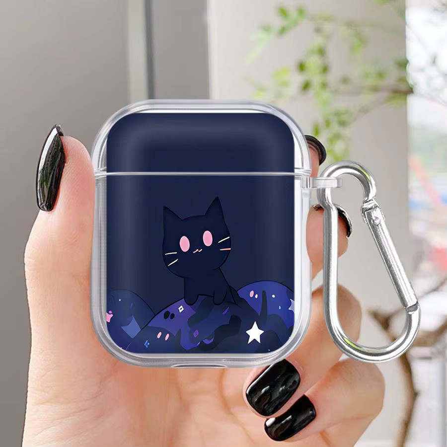 Transparente Kopfhörerhülle mit schwarzer Katze und Sternennacht für Apple AirPods (1, 2, 3, 4 und Pro/Pro 2) - Bild 3