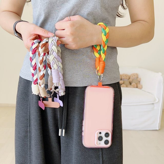 Handgewebtes Handy-Lanyard mit sechs Strängen als modisches Telefon-Anhänger-Zubehör in den Farben Weiß, Rot, Grau und Multicolour - Bild 1