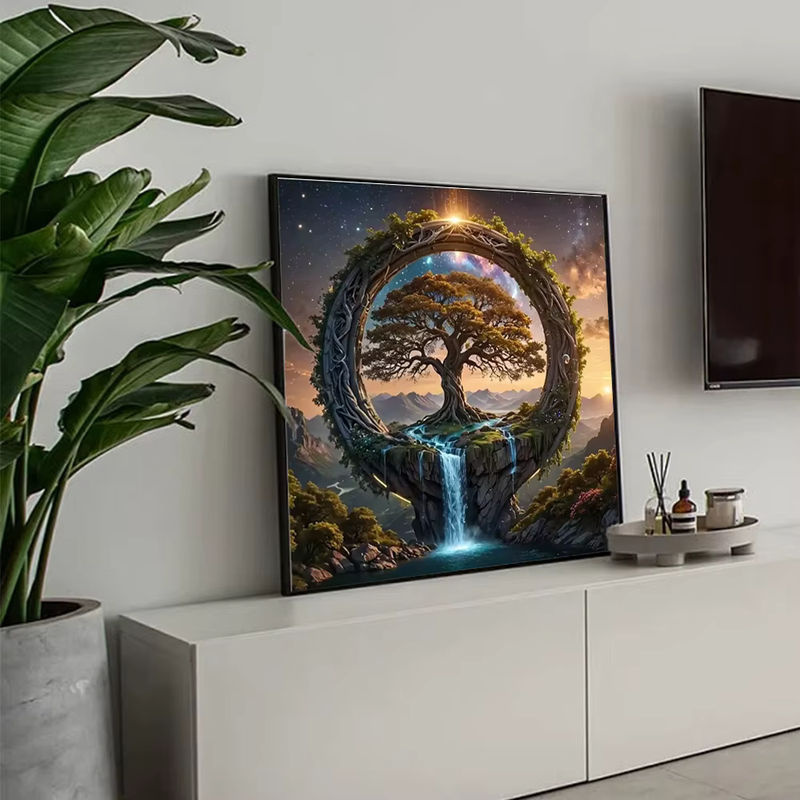 HUACAN Diamant-Mosaik Set 5D Baum des Lebens Landschaft in Mehrfarbig, Wandmontiert, Quadratisch, 40 x 40 cm - Bild 3
