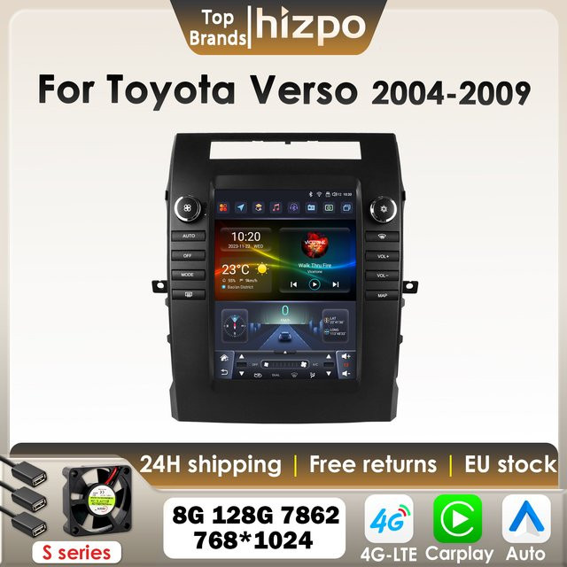 Hizpo Android Autoradio im Tesla-Stil mit 9,7 Zoll Vertikalbildschirm für Toyota Verso und Corolla, Multimedia, Carplay, GPS und 4G, Schwarz - Bild 1