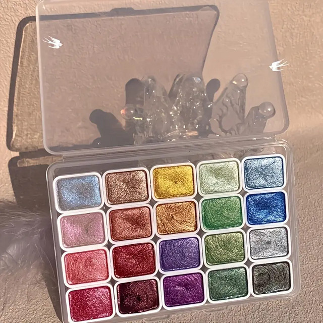 Tragbares Aquarell-Malset aus Metall mit funkelnden Perlen in Multicolour für Künstler - Bild 1