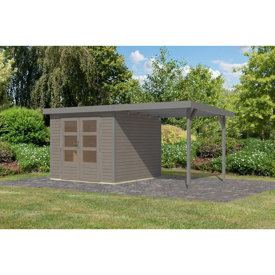 Karibu Gartenhaus Ernesto mit Anbaudach in Wassergrau/Grau, B/T/H: 209 x 238 x 242 cm - Bild 2
