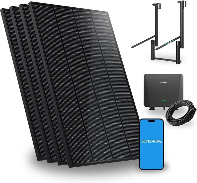 SUNSHARE Ray 800W Balkonkraftwerk mit Halterung für Geländer und Balkonkrümmung in Schwarz - Bild 1