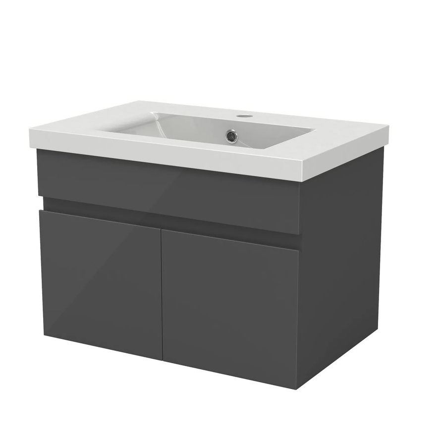 AICA Badmöbel BERGEN 2-teiliges Waschbecken-Set mit Keramik-Waschtisch und Unterschrank, Hochglanz Anthrazit, Grifflos mit Softclose-Türen, Breite: 60 cm - Bild 2