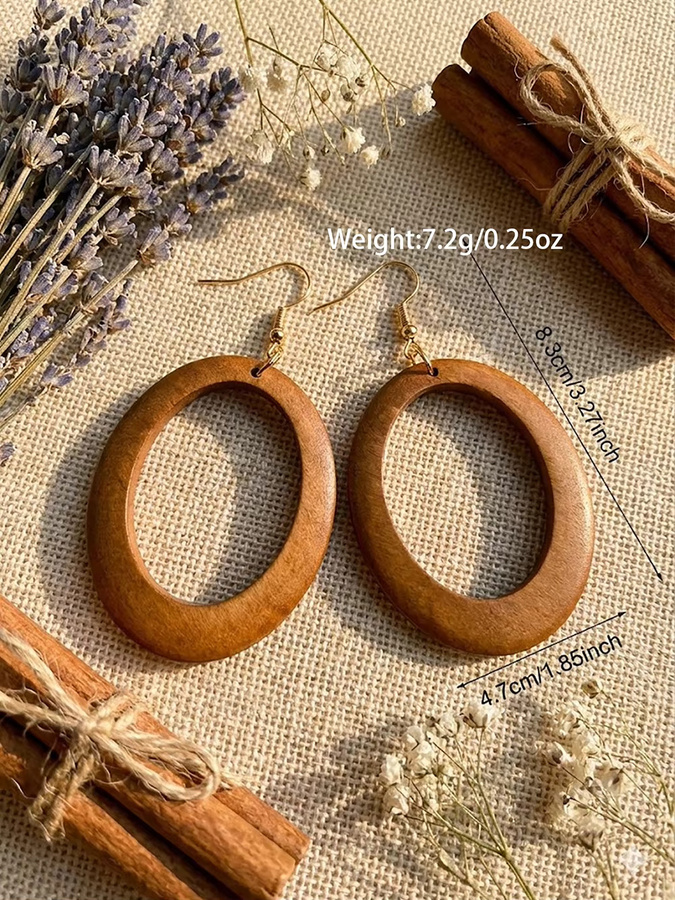 YULUCH Ohrring-Set, Damen, bunte ovale geometrische hölzerne Ohrringe - Bild 4